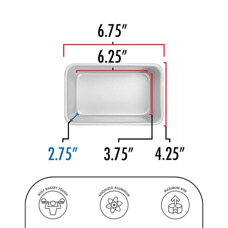 Fat Daddio's BP-5641 Anodized Aluminum Bread Loaf Pan, 6.375 x 3.75 x 2.75 Inch - Image 2